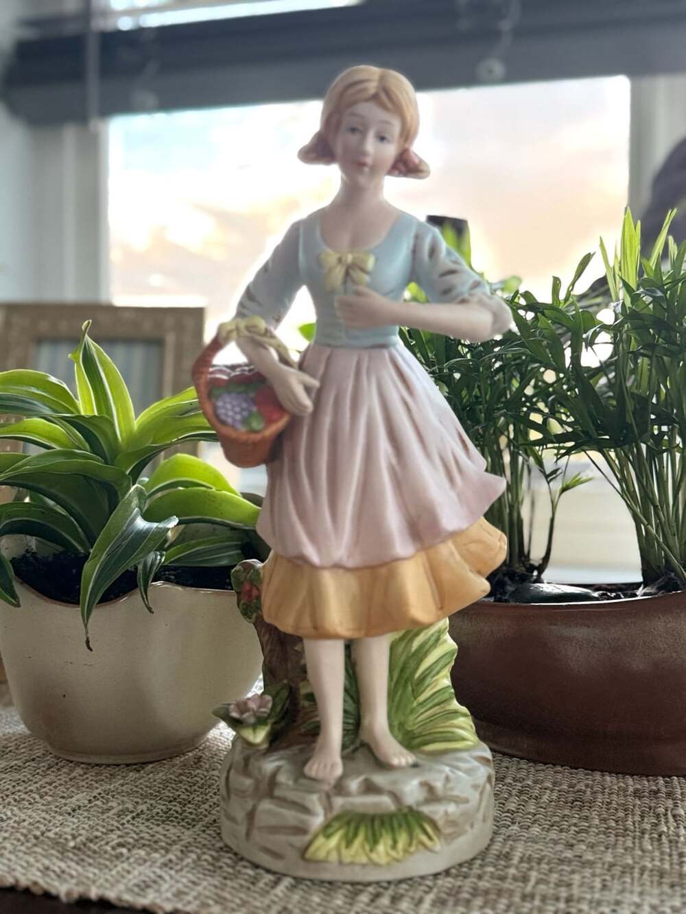 Ardalt Lenwile Vintage Ceramic Girl Flower Basket Figurine